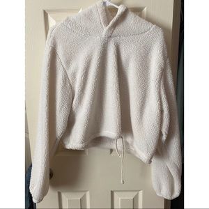 White Fluffy Cropped Hoodie